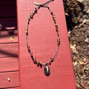 NY Collection Layered Wire Beaded Necklace Tigers Eye Pendant